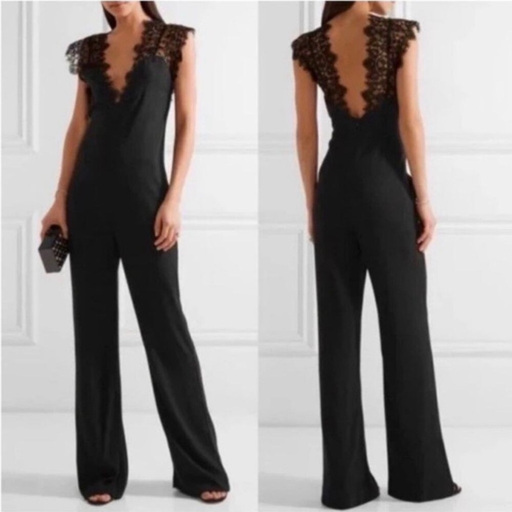 Theory Zuzanna Black Lace Elevated Deep V Neck Jumpsuit 00 0 2 XS Event Black